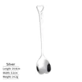 Polished silver heart-shaped stainless steel coffee spoon 14.4cm length measurement - Silver