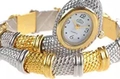 Reloj de cuarzo para mujer con brazalete envolvente en forma de serpiente bicolor - Oro y Plata