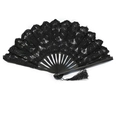 Elegant black lace folding fan with intricate floral patterns and matching tassel detail - 27CM Black Rib Black