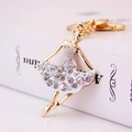 Sparkling rhinestone ballet girl keychain in gold alloy for women handbag accessories - White