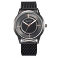 Minimalist black quartz watch with mesh strap and rose gold indices for women - Gun Black