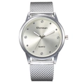 Minimalist women's quartz watch with silver mesh strap and crystal accents on dial - Silver