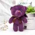 Cute purple plush teddy bear keychain with brown Love ribbon and metal ring accessory - Purple