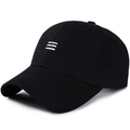 Klassische schwarze Baumwoll-Baseballkappe mit weißem Drei-Streifen-Stick auf der Front - Verstellbar / Schwarz mit weißer Stickerei