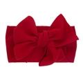 Elastic baby headband with wide waffle texture fabric and a large dark red bow - Red
