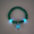 Green turquoise bead yoga bracelet with silver lotus charm and blue luminous beads - Turquoise Blue Glow