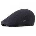 Dark grey knitted ivy cap for men featuring a waffle texture and metal side plaque - Adjustable / Navy Blue