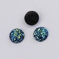 Detail of 10mm round resin druzy charms with teal iridescent glitter and black flat back - Teal Black Iridescent (19)
