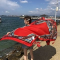 Ethnic style cotton linen red shawl with patterns and tassels for beach sun protection - 180cm / Red Ethnic Tassel Shawl (L168)