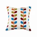 Embroidered cushion cover featuring a colorful leaf and vine pattern on white fabric. - 45*45 (No Core) / Small Sprout Blue