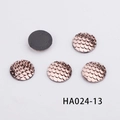 Detail of 16mm round resin fish scale cabochons with rose gold texture and flat black back - Rose Gold Holographic (HA024-13)