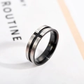 Anello vintage in acciaio inossidabile con finitura spazzolata nero-argento e scanalatura - US 6 / Nero