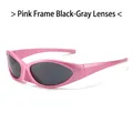 Retro Y2K Wrap-Around Sonnenbrille mit pinkfarbenem Rahmen und grauen Gläsern - Rosa Rahmen Graue Linse