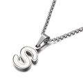 Collier élégant lettre S en argent avec incrustation de nacre et chaîne en acier - Style S (KN81197--K)