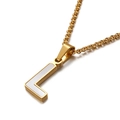 Collana in acciaio inossidabile dorato con ciondolo lettera L e intarsio in conchiglia - Lettera L (KN81216-K)