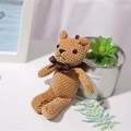 Brown woven teddy bear plush doll with ribbon bow tie, 16cm soft stuffed animal keychain - Brown