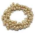 Elegante elastico per capelli intrecciato con perle champagne e fili metallici dorati - Beige