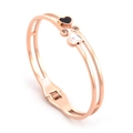 Rose gold stainless steel bangle with black and white heart charms and crystals - Rose Gold