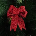 Fiocco di Natale rosso scintillante 10 cm con glitter oro per decorazioni festose - Rosso