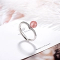 Verstellbarer S925 Silberring mit rosa Erdbeerkristall und glitzernden Zirkonia - Weißgold vergoldetes Kupfer / Einstellbar Offen