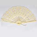 Beige lace hand fan with vintage wooden ribs and a decorative matching tassel - 27CM White Rib Beige