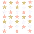 Close-up of hanging paper star garland in pink, glitter gold and white for party decor - Gold White Pink Stars