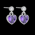 Elegantes pendientes de corazón en plata S925 con corindón púrpura y cristales finos - Púrpura