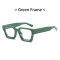 Retro thick green frame square eyeglasses with anti-blue light clear lenses for fashion - Green Frame White Lens