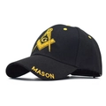 Black cotton baseball cap with yellow Masonic SD embroidery and MASON text on the brim - Adjustable / Black (Yellow Embroidery)