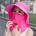 Cappello parasole rosso rosa con tesa larga, maschera rimovibile e protezione per collo - ZM Classico / Rosa Rosso