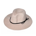 Summer straw fedora hat in pale pink with black decorative rope band for sun protection - Pink