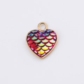 Golden heart-shaped pendant featuring vibrant iridescent fishscale texture in center - Red Green Yellow Iridescent (7)