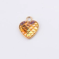 Gold plated heart fish scale pendant with orange iridescent sequins and metal frame - Orange Gold (9)