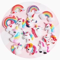 Glittery resin unicorn and rainbow cartoon charms for DIY hair clips and shoe decoration - Mixed Colors