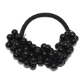 Elastic beaded hair tie with shiny black pearls and woven texture on white background - Pure Black