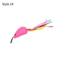 Pink plush mouse cat toy attachment with colorful ribbons and a small black hanging loop - Mouse Style 14 / [product Attributes] This Product Is A [pink Plush Mouse] Shaped [cat Toy]. The Main Body Is Made Of [short Plush] Material With [multi-colored Ribbons] (including Red Yellow Blue Pink Etc.) Attached To The Tail. The Head Is Decorated With Black Eye Dots And Has A [black Hanging Ring]. It Appears To Be A Lightweight Throwable Pet Toy. [visual Presentation] The Image Is Taken With A Standard [white Background] And The Product Is Centered. The Image Quality Is [high] With Clear Imaging And Saturated Colors. The Aesthetic Rating Is [medium] With An Overall Score Of [6.5]. The Display Method Is Relatively Simple And Lacks Brand Tone And Scene Atmosphere. [text Content] Contains Two Sets Of To_remove Text: The Style Number "style 14" In The Upper Left Corner And The Transaction Description "all Prices Listed Are For A Single Item" In The Lower Right Corner. These Are Overlaid Layers And It Is Recommended To Remove Them All. [logistics Tags] None. [infringement Risk] Product Infringement: None. Background Infringement: None. [product Parameters] Style Number 14 Was Identified And The Sales Unit Is A Single Item.