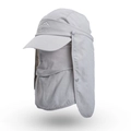 Light grey quick-dry outdoor sun hat with adjustable neck flap and mesh face protection - Light Gray