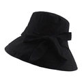 Foldable black wide brim sun hat for women featuring a large decorative side bow - 57-58cm / Black