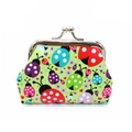 Detail of ladybug pattern coin purse with vintage metal clasp and waterproof faux leather - Green