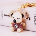 Simpatico portachiavi a forma di koala dorato con smalto bianco e strass lucidi - Viola