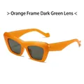 Vintage wide orange frame sunglasses with dark green lenses in cat-eye style - Orange Frame Dark Green Lens