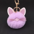 Cute purple plush kitten keychain with glitter ears and whiskers on a gold clasp - Taro Purple