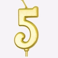 Golden number 5 birthday candle with metallic finish for elegant cake decoration - Number 5