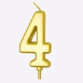 Golden number 4 birthday candle with cake insert stand on white background - Number 4