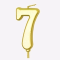 Golden number 7 birthday cake candle with metallic finish and plastic stand stick - Number 7