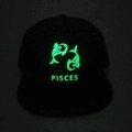 Luminous black baseball cap with glowing green Pisces zodiac sign and text in the dark - Adjustable / Pisces