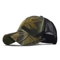 Cappello trucker mimetico con foglie, rete nera traspirante e visiera curva sportiva - Regolabile / Camo Foglia Autunnale (08)