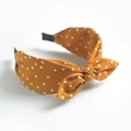 Retro yellow polka dot bow headband with fabric wrap and rabbit ear style - Ginger Yellow Polka Dot Bow