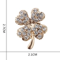 Detailed four-leaf clover brooch size dimensions 2.7cm by 2.1cm with gold plating - Clover - Full Rhinestone White