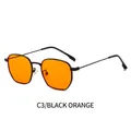 Modern metal sunglasses in C3 black frame and orange lenses with retro hex design - Black Frame Orange Lens